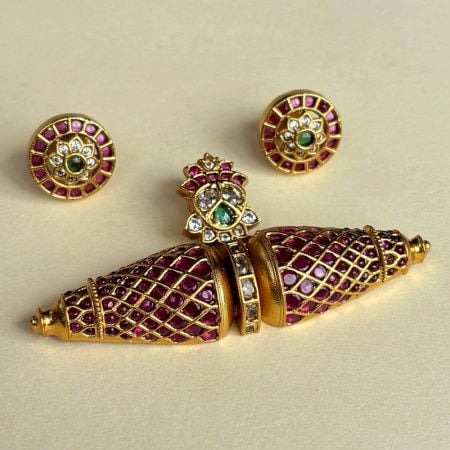 Handmade Brass Ruby Stone Armlet Bajuband Jewellery Set